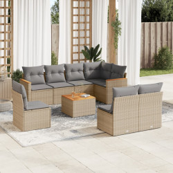 9 Pcs conjunto de sofás p/ jardim com almofadões vime PE bege