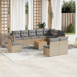 11 Pcs conjunto sofás de jardim c/ almofadões vime PE bege