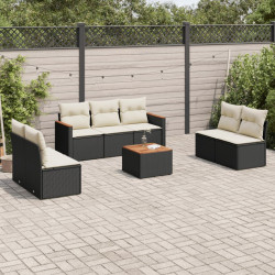 8 Pcs conjunto sofás de jardim com almofadões vime PE preto