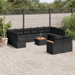 13 Pcs conjunto de sofás de jardim com almofadões vime PE preto