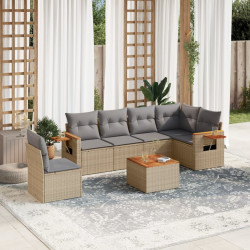 7 Pcs conjunto de sofás p/ jardim com almofadões vime PE bege