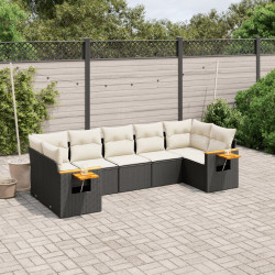 7 Pcs conjunto de sofás p/ jardim c/ almofadões vime PE preto