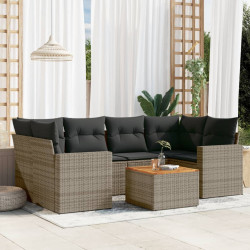 7 Pcs conjunto sofás p/ jardim c/ almofadões vime PE cinzento