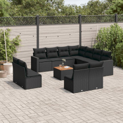 12 Pcs conjunto de sofás de jardim c/ almofadões vime PE preto