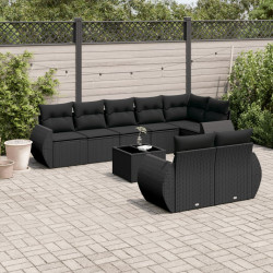 9 Pcs conjunto de sofás p/ jardim c/ almofadões vime PE preto