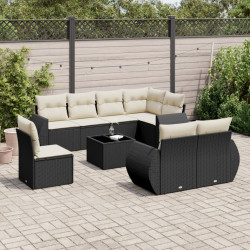 9 Pcs conjunto de sofás p/ jardim c/ almofadões vime PE preto
