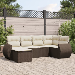 6 Pcs conjunto de sofás jardim c/ almofadões vime PE castanho