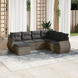 7 Pcs conjunto sofás p/ jardim c/ almofadões vime PE cinzento