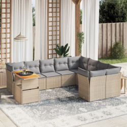 10 Pcs conjunto de sofás p/ jardim com almofadões vime PE bege