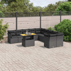 11 Pcs conjunto sofás de jardim c/ almofadões vime PE preto
