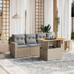 5 Pcs conjunto de sofás p/ jardim com almofadões vime PE bege