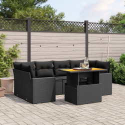 7 Pcs conjunto de sofás p/ jardim c/ almofadões vime PE preto