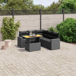 6 Pcs conjunto sofás de jardim c/ almofadões vime PE preto