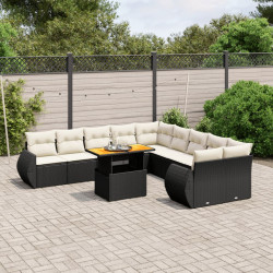 11 Pcs conjunto sofás de jardim c/ almofadões vime PE preto