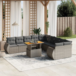 11 Pcs conjunto sofás de jardim c/ almofadões vime PE cinzento