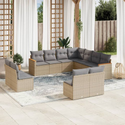 11 Pcs conjunto sofás de jardim c/ almofadões vime PE bege