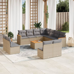 12 Pcs conjunto de sofás p/ jardim com almofadões vime PE bege