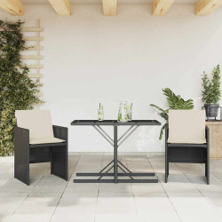 3 Pcs conjunto de bistrô com almofadões vime PE preto