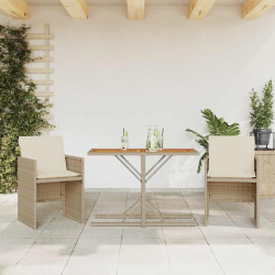 3 Pcs conjunto bistrô com almofadões vime PE bege