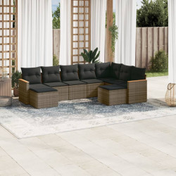 9 Pcs conjunto sofás p/ jardim com almofadões vime PE cinzento