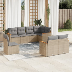8 Pcs conjunto de sofás p/ jardim com almofadões vime PE bege