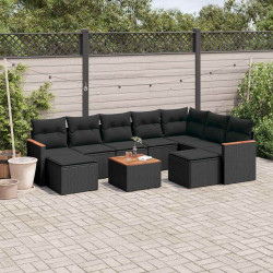 10 Pcs conjunto sofás de jardim c/ almofadões vime PE preto