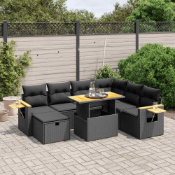 8 Pcs conjunto sofás de jardim com almofadões vime PE preto