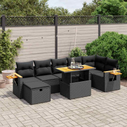 8 Pcs conjunto sofás de jardim com almofadões vime PE preto