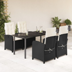5 Pcs conjunto de jantar p/ jardim c/ almofadões vime PE preto