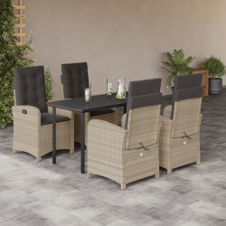 5 Pcs conjunto de jantar p/ jardim c/ almofadões cinzento claro