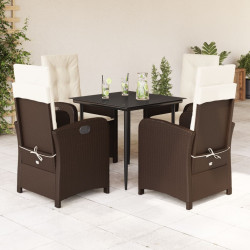 5 Pcs conjunto jantar p/ jardim c/ almofadões vime PE castanho