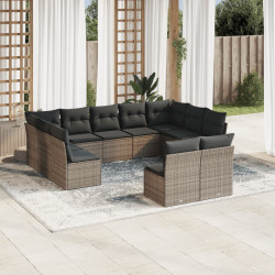 11 Pcs conjunto sofás de jardim c/ almofadões vime PE cinzento