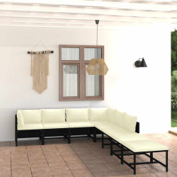 8 Pcs conjunto lounge de jardim c/ almofadões vime PE preto