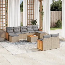 10 Pcs conjunto de sofás p/ jardim com almofadões vime PE bege