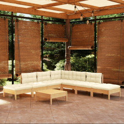 8 Pcs conjunto lounge jardim c/ almofadões cor creme pinho