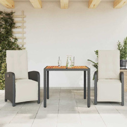 3 Pcs conjunto de bistrô com almofadões vime PE preto