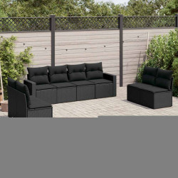 8 Pcs conjunto sofás de jardim com almofadões vime PE preto