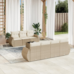 8 Pcs conjunto de sofás p/ jardim com almofadões vime PE bege
