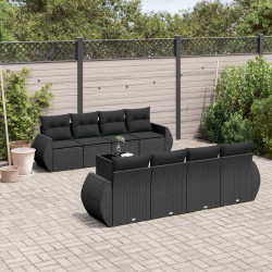 9 Pcs conjunto de sofás p/ jardim c/ almofadões vime PE preto