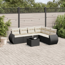 7 Pcs conjunto de sofás p/ jardim c/ almofadões vime PE preto