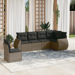 6 Pcs conjunto sofás de jardim com almofadões vime cinzento