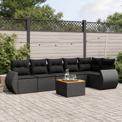 7 Pcs conjunto de sofás p/ jardim c/ almofadões vime PE preto