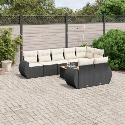 9 Pcs conjunto de sofás p/ jardim c/ almofadões vime PE preto