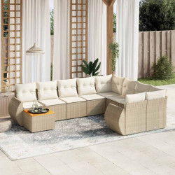 10 Pcs conjunto de sofás p/ jardim com almofadões vime PE bege