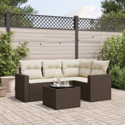 5 Pcs conjunto sofás p/ jardim c/ almofadões vime PE castanho
