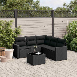 6 Pcs conjunto sofás de jardim c/ almofadões vime PE preto