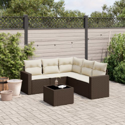 6 Pcs conjunto de sofás jardim c/ almofadões vime PE castanho