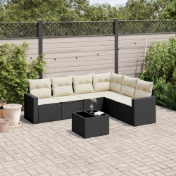 7 Pcs conjunto de sofás p/ jardim c/ almofadões vime PE preto