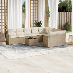 10 Pcs conjunto de sofás p/ jardim com almofadões vime PE bege