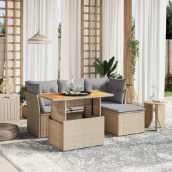 6 Pcs conjunto de sofás p/ jardim com almofadões vime PE bege